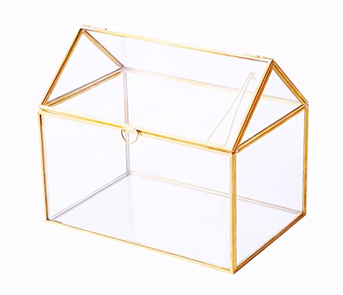 Haus Form Schließen Glas Geometrische Terrarium Tischplatte Sukkulenten Pflanze Haus Garten Pflanzer Moos Farn Swing Deckel, Blumentopf für Pflanzen Sukkulenten, Luftpflanze (Gold) von Levilan