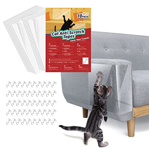 Lewondr Kratzschutz Sofa Katze, 10 Stück Transparent Kratzschutz Katze Klebefolien mit 50 Schrauben, Anti Kratz Folie für Katzen für Sofa Tür Möbel Wand, (4) 43 * 23cm + (6) 43 * 30cm von Lewondr