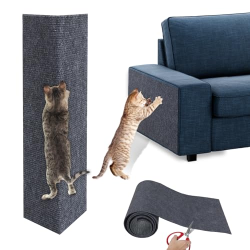 Lewondr Katze Kratzmatte, 40x200 cm Selbstklebende Katze Kratzbaum Ersatz Teppich, Katze Kratzt Möbelschutz für Couch Sofa DIY Kratzbaum Klettern Pad, Dunkelgrau von Lewondr