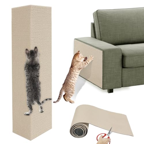 Lewondr Katze Kratzmatte, 40x200 cm Selbstklebende Katze Kratzbaum Ersatz Teppich, Katze Kratzt Möbelschutz für Couch Sofa DIY Kratzbaum Klettern Pad, Khaki von Lewondr