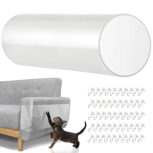 Lewondr Katze Kratzschutzfolie, 40 x 300 cm Transparentes Sofa Kratzschutz Pad mit 50 Schrauben für Möbel Couch Tür Wand, Katze Möbelschutz Möbelschoner Kratzpads, Anti Kratz Folie von Lewondr