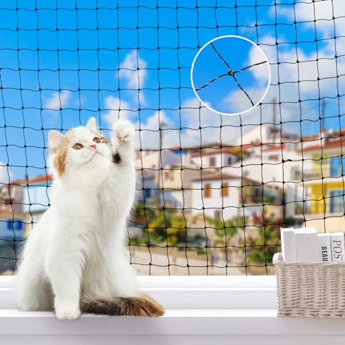 Lewondr Katzen Balkonnetze, 3x2m Drahtverstärkt Balkon Katzennetz für Haustiere, Anti-Fall Haustier Mesh Zaun Katze Schutznetz für Balkon, Fenster, Treppe, Terrasse von Lewondr