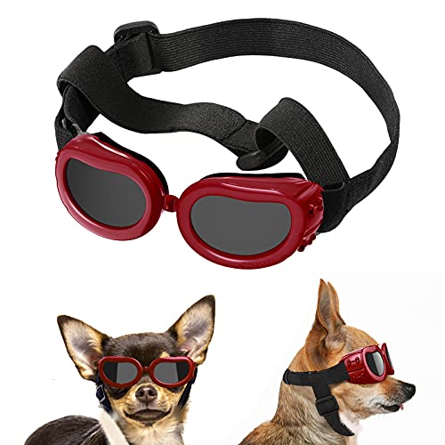 Lewondr Sonnenbrille für Hunde, Hunde UV Schutzbrille, Winddichte wasserdichte Antibeschlag Hundebrille mit Einstellbarem Gummiband für Kleine Hunde, Hunde Weihnachten Geschenke - Rot von Lewondr