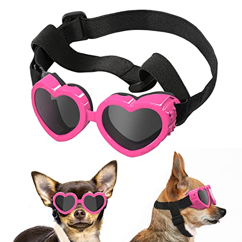 Lewondr Sonnenbrille für Kleine Hunde UV Schutzbrille, Hunde Herzförmige Winddichte Antibeschlagbrille, wasserdichte Hundebrille mit Einstellbarem Gummiband für Kleine Hunde - Rosa von Lewondr
