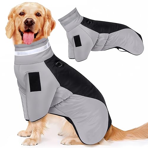 Extra warmer Hunde-Wintermantel, Rollkragen, Hundejacke für kaltes Wetter, reflektierend, verstellbare Haustier-Hundeweste mit Leinen-Ring, winddichter Hunde-Schneeanzug mit Beinen für mittelgroße und von Leycran