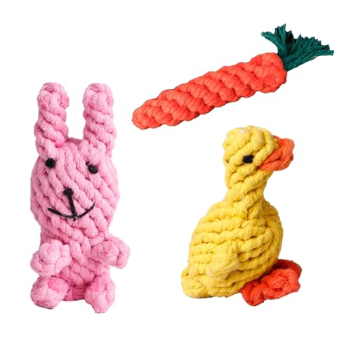 Lezevn 3-teiliges Oster-Hundespielzeug-Set, Hase, Karotte, Ente, Seilspielzeug, langlebig, Zahnreinigung, interaktives Geschenk für Hunde von Lezevn