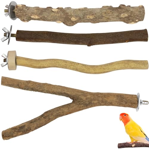 4 Stück Natur Sitzstangen Set für Vögel, Naturholzstangen Vogelständer Vogelzubehör sitzstangen für Wellensittich, Kanarienvogel, Nymphensittich, Vogelzubehör im Vogelkäfig von LhyBtm