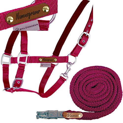 LiLa Pferd Pferde-Halfter-Set mit gravierten Namensschildern Waldhausen Satin Bordeaux-Rot + Führstrick (VB) von LiLa Pferd