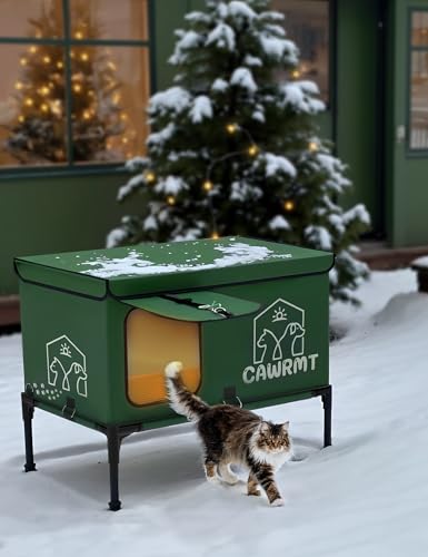 Beheiztes Katzenhaus im Freien, Katzenhäuser für Katzen im Freien, abnehmbares Feral-Katzenhaus für draußen, Katzenhaus wetterfest im Winter, Katzenhaus mit Haustierheizkissen (Grün, MM-21,6 x 13 x von LiLadayd