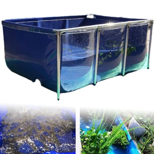 Moderner Fischteich-Lagertank für den Außenbereich, blaues Aquarium, Segeltuch, Fischteich, quaderförmiger Zierpool, Koi-Zuchtteich mit Ablassventil, faltbar, vorübergehende Aufbewahrung, Be von LiYaHead
