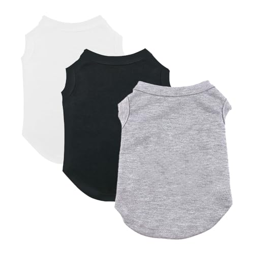 3 Stück Hunde-Shirts für Kleine Hunde Sommer Weiche Baumwolle T-Shirt,Hund Soft Tank Top Ärmellose Weste Hund T-Shirt für kleine mittelgroße Hundekatze Kleidung（schwarz, weiß, grau） (L) von Liamcute