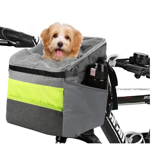 Haustier Fahrradtasche, Hunde Katzen Fahrradkorb, Faltbare Hundekorb Rucksack vorne Atmungsaktiv Netzfenster Für Kleine Mittlere Hunde Und Katzen bis 5KG Grau von Liamcute