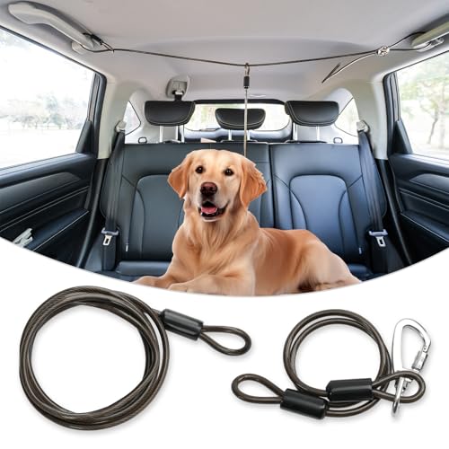 Hundeleine, Sicherheitsgurt für das Auto aus beschichtetem Drahtseil, kaufestes Hunde-Autogeschirr, Hundegurt für Auto-Rücksitzleine, ideal für Reisen, robuste Metallkabel, Schwarz von Libbipaw