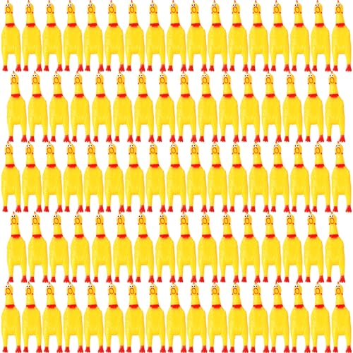 Libima 100 Stück Gummi-Huhn-Spielzeug, schreiendes Huhn, gefälschtes Huhn, 16,3 cm, Quietschspielzeug, Streich, Neuheit, Spielzeug, Geräuschmacher und Gummi-Huhn, zum Spielen und Apportieren (gelb) von Libima