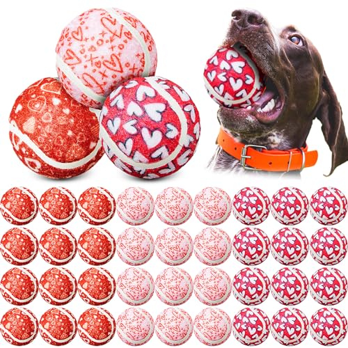 Libima 36 Stück Valentinstags-Hunde-Tennisbälle, 6,3 cm, Spielzeugball für kleine, mittelgroße und große Hunde, langlebiges Zahnen, Kauspielzeug für aggressive Hunde, Übungstraining, Fangen, 3 Stile von Libima