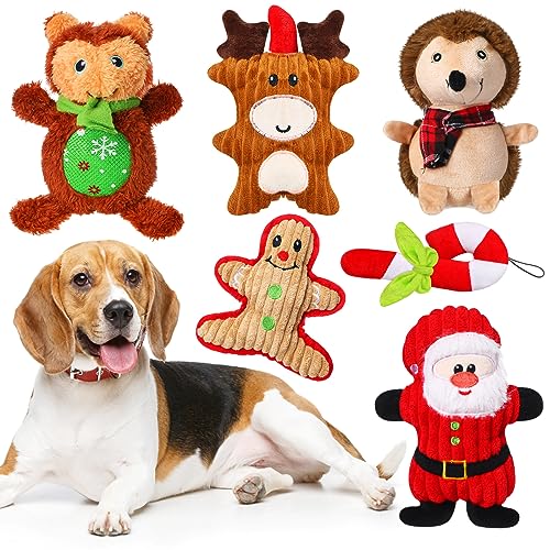 Libima Quietschendes Hundespielzeug für Hunde, mit Quietschelement, Zahnreinigung, Plüsch-Hundespielzeug für aggressive Kauer, kleine, mittelgroße und große Hunde, interaktives Welpenspielzeug, 6 von Libima