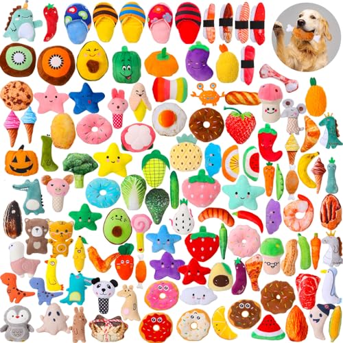 Libima Quietschendes Hundespielzeug für Welpen, kleine Hunde, Haustiere, Plüsch, gefüllt, niedlich, weich, zum Kauen und Zahnen, 120 Stück von Libima