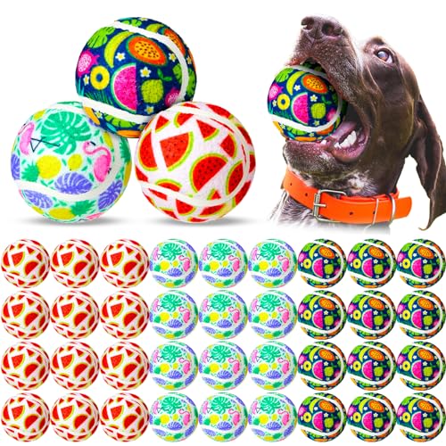 Libima Sommer-Hunde-Tennisbälle, 6,3 cm, Spielzeugball für kleine, mittelgroße und große Hunde, langlebiges Zahnen, Kauspielzeug für aggressive Hunde, Übungstraining, Fangen, 3 Stile, 36 Stück von Libima