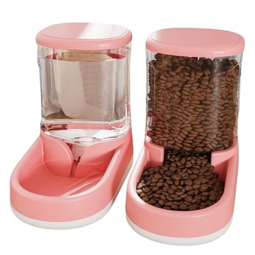 Lichi Automatischer Katzen-Futterspender für Katzen, Futterspender für Hunde, Haustiere, automatischer Futterspender für kleine, mittelgroße und große Haustiere (Rosa, Wasserspender + Futterspender) von Lichi