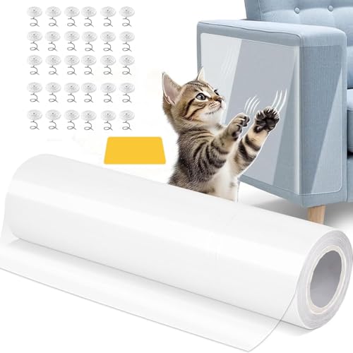 Lichi Kratzfester Katzenmöbelschutz, transparenter Türkratzschutz, Katzensofaschutz mit 30 Pins und 1 Schaber, Katzen-Anti-Kratz-Klebeband für Sofa, Wand, Tür (20 * 500 cm) von Lichi