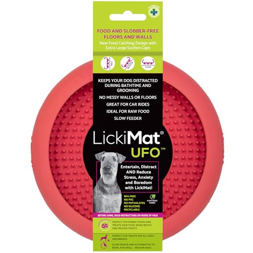 LickiMat UFO Ablenker für Baden, Duschen und Fellpflege, Naturkautschuk, großer Schnuller, Lecknoppen, weiche und laufende Leckereien, einzigartiges Futter- und Dribbelfänger-Design, langsamer von LICKIMAT