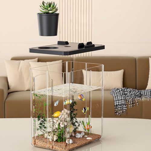 Lidzopas Aquarium-Starter-Kits, kleines Aquarium, Mini-Desktop, rechteckiges Aquarium mit Pumpe, LED-Licht, simulierte Wasserpflanzen, Fischglas-Tischdekoration für Garnelen, kleine Fische von Lidzopas