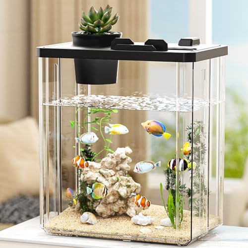 Lidzopas Aquarium-Starter-Kits, kleines Aquarium, Mini-Desktop, rechteckiges Aquarium mit Pumpe, LED-Licht, simulierte Wasserpflanzen, Fischglas-Tischdekoration für Garnelen, kleine Fische von Lidzopas