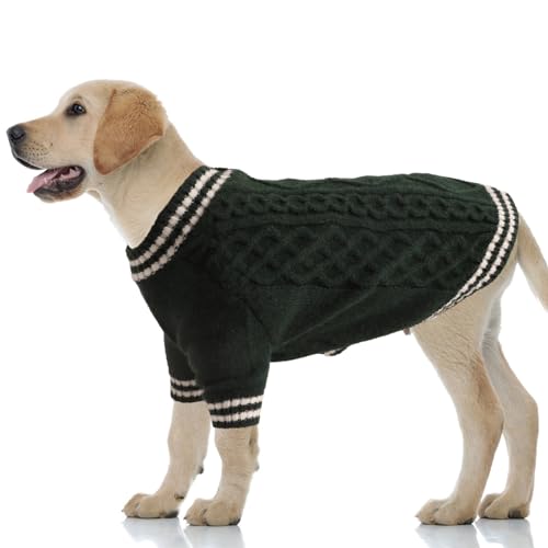 LiebeDD Hundepullover Grosse Hunde, Warm Strickmantel Hundepulli V-Ausschnitt Hunde Pullis Strick Hund Pullover für Französische Bulldogge, Labrador, Deutscher Schäferhund, Dog Sweater (Grün XXL) von LiebeDD