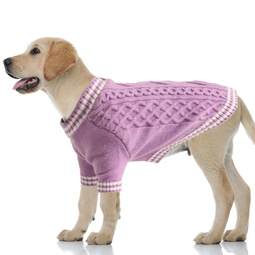 LiebeDD Hundepullover Grosse Hunde, Warm Strickmantel Hundepulli V-Ausschnitt Hunde Pullis Strick Hund Pullover für Französische Bulldogge, Labrador, Deutscher Schäferhund, Dog Sweater (Lila XXL) von LiebeDD