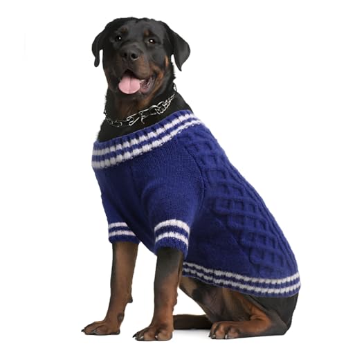 LiebeDD Hundepullover Grosse Hunde, Warm Strickmantel Hundepulli V-Ausschnitt Hunde Pullis Strick Hund Pullover für Französische Bulldogge, Labrador, Deutscher Schäferhund, Dog Sweater (Blau 4XL) von LiebeDD