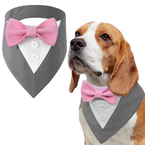 LiebeDD Halstuch Hund, Grau Fliege Hund Haustier Hundehalstuch Dreieckstuch Halstücher Hunde Smoking Bandana, Verstellbar Hundekostüm Formale Hund Hochzeit Outfit für Geburtstag Party, L von LiebeDD