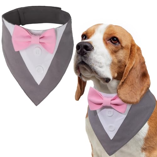 LiebeDD Halstuch Hund, Grau Fliege Hund Haustier Hundehalstuch Dreieckstuch Halstücher Hunde Smoking Bandana, Verstellbar Hundekostüm Formale Hund Hochzeit Outfit für Geburtstag Party, M von LiebeDD