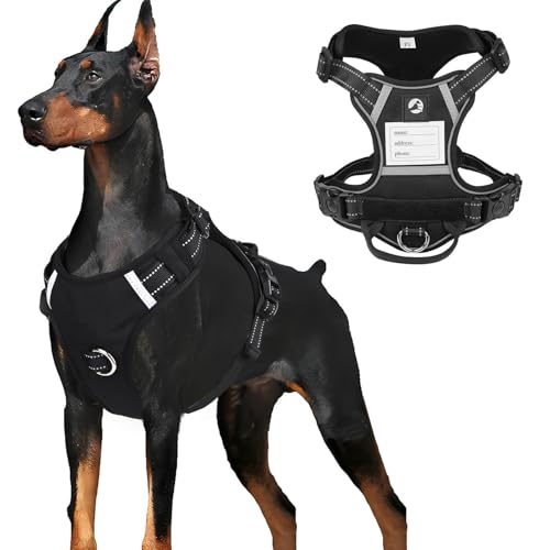 LiebeDD Hundegeschirr für Kleine Mittelgroße Grosse Hunde, Geschirr Hund Sicherheitsgeschirr Hund Ausbruchsicher mit Namen Etikett, Brustgeschirr Hund Dog Harness, Schwarz, L von LiebeDD