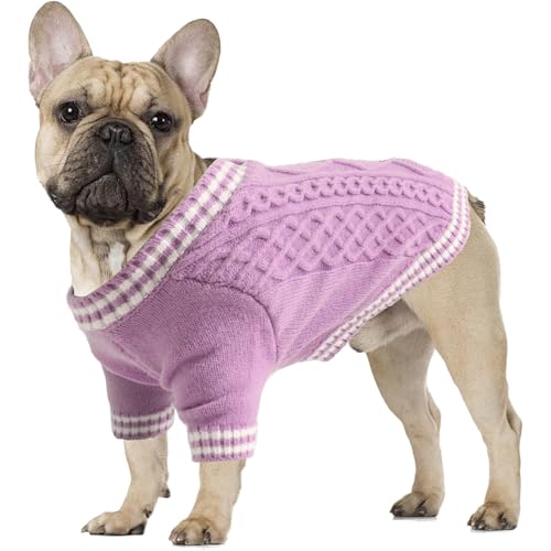 LiebeDD Hundepullover Grosse Hunde, Warm Strickmantel Hundepulli mit Beinen College Hunde Pullis Strick Hund Pullover für Französische Bulldogge, Labrador, Deutscher Schäferhund, Dog Sweater (Lila L) von LiebeDD