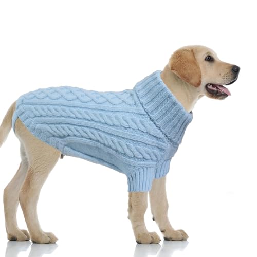 LiebeDD Hundepullover Grosse Hunde - Winter Warm Hundepulli mit Beinen Solide Klassisch Hunde Strick Pullover Hunde Pullis für Große Hunde Labrador Weimaraner, Dog Sweater (Himmel Blau 3XL) von LiebeDD