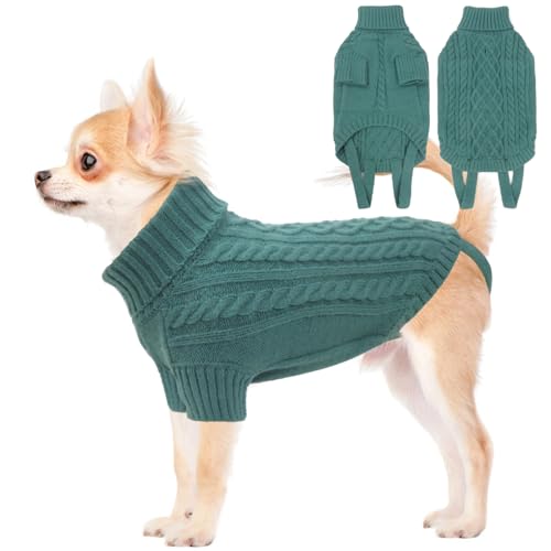 LiebeDD Hundepullover Grosse Hunde Pullis Winter Warm Hundepulli Weihnachtspullover Hund Fleece Französische Bulldogge Kleidung Dog Sweater, Blau Grün, XS von LiebeDD