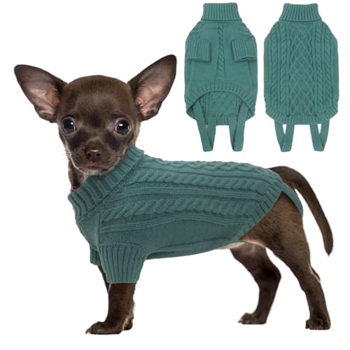 LiebeDD Hundepullover Grosse Hunde Pullis Winter Warm Hundepulli Weihnachtspullover Hund Fleece Französische Bulldogge Kleidung Dog Sweater, Blau Grün, XS von LiebeDD