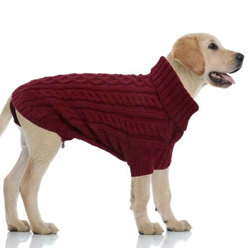 LiebeDD Hundepullover Weihnachten - Winter Warm Weihnachtspullover Hund mit Geschirrloch Strick Hundepulli für Kleine Mittelgroße Grosse Hunde Dog Sweater (Burgunderrot 3XL) von LiebeDD