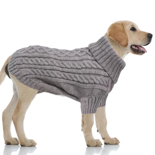 LiebeDD Hundepullover Grosse Hunde - Winter Warm Hundepulli mit Beinen Solide Klassisch Hunde Strick Pullover Hunde Pullis für Große Hunde Labrador Weimaraner, Dog Sweater (Grau 3XL) von LiebeDD