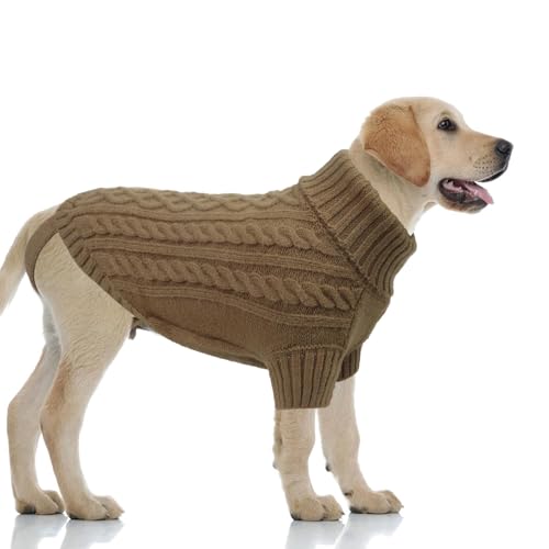 LiebeDD Hundepullover Grosse Hunde Pullis Winter Warm Hundepulli Weihnachtspullover Hund Fleece Französische Bulldogge Kleidung Dog Sweater, Khaki Kamel, 3XL von LiebeDD