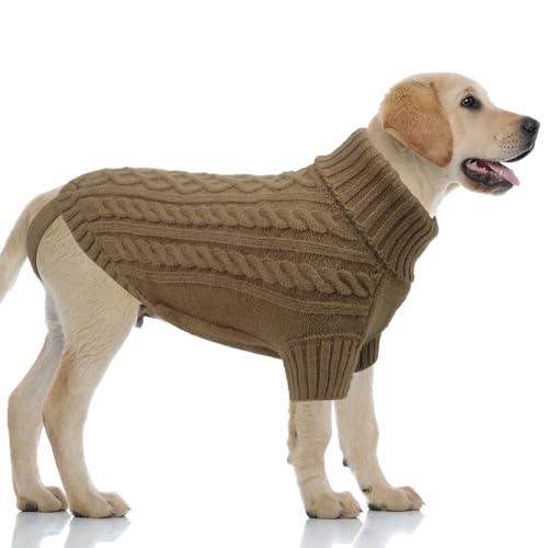 LiebeDD Hundepullover Grosse Hunde Pullis Winter Warm Hundepulli Weihnachtspullover Hund Fleece Französische Bulldogge Kleidung Dog Sweater, Khaki Kamel, 3XL von LiebeDD