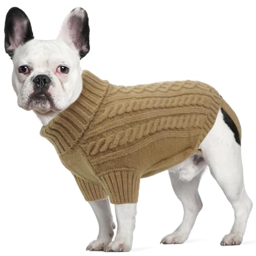 LiebeDD Hundepullover Grosse Hunde Pullis Winter Warm Hundepulli Weihnachtspullover Hund Fleece Französische Bulldogge Kleidung Dog Sweater, Khaki Kamel, L von LiebeDD