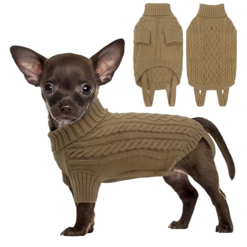 LiebeDD Hundepullover Grosse Hunde Pullis Winter Warm Hundepulli Weihnachtspullover Hund Fleece Französische Bulldogge Kleidung Dog Sweater, Khaki Kamel, XS von LiebeDD