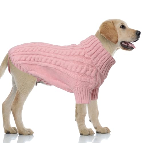 LiebeDD Hundepullover Grosse Hunde - Winter Warm Hundepulli mit Beinen Solide Klassisch Hunde Strick Pullover Hunde Pullis für Große Hunde Labrador Weimaraner, Dog Sweater (Rosa 3XL) von LiebeDD