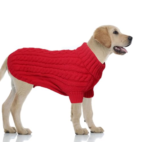 LiebeDD Hundepullover Weihnachten - Winter Warm Weihnachtspullover Hund mit Geschirrloch Strick Hundepulli für Kleine Mittelgroße Grosse Hunde Dog Sweater (Weihnachts Rot 3XL) von LiebeDD