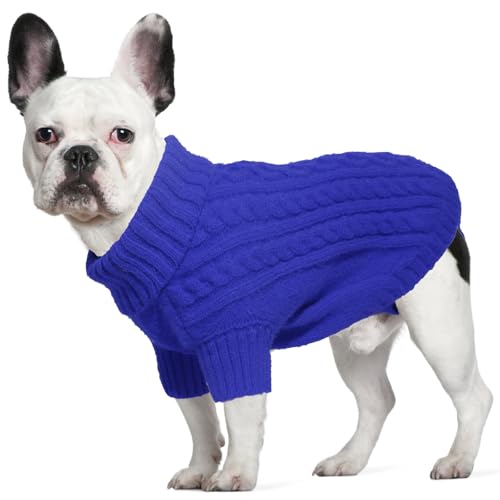 LiebeDD Hundepullover - Winter Warm Hundepulli mit Beinen Solide Klassisch Hunde Strick Pullover Hunde Pullis für Große Hunde Dackel Französische Bulldogge, Dog Sweater (Saphir Blau L) von LiebeDD