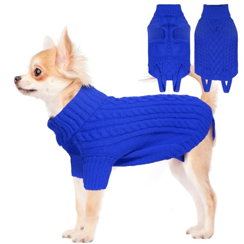 LiebeDD Hundepullover Kleine Hunde, Katzen Pullover, Hundepullover Weihnachten Hundepulli Weihnachts Pulli Pullis Pullover Hund für Chihuahua Dackel Französische Bulldogge, Saphirblau, L von LiebeDD