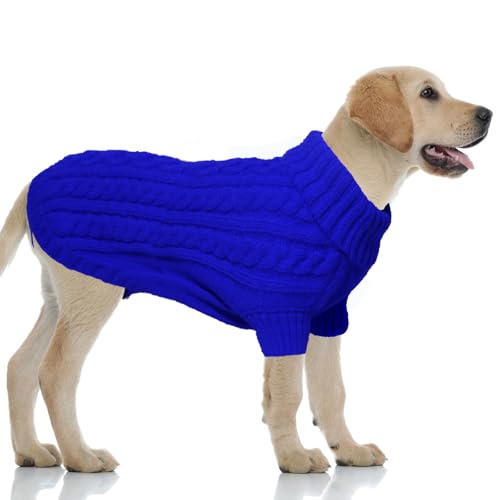 LiebeDD Hundepullover Grosse Hunde - Winter Warm Hundepulli mit Beinen Solide Klassisch Hunde Strick Pullover Hunde Pullis für Große Hunde Labrador Weimaraner, Dog Sweater (Saphir Blau XL) von LiebeDD