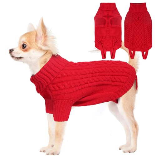 LiebeDD Hundepullover Weihnachten - Warm Weihnachtspullover Hund mit Geschirrloch Französische Bulldogge Pullover Strick Hundepulli für Kleine Mittelgroße Grosse Hunde Dog Sweater (Weihnachts Rot L) von LiebeDD