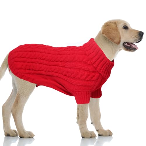 LiebeDD Hundepullover Weihnachten - Winter Warm Weihnachtspullover Hund mit Geschirrloch Strick Hundepulli für Kleine Mittelgroße Grosse Hunde Dog Sweater (Weihnachts Rot XL) von LiebeDD